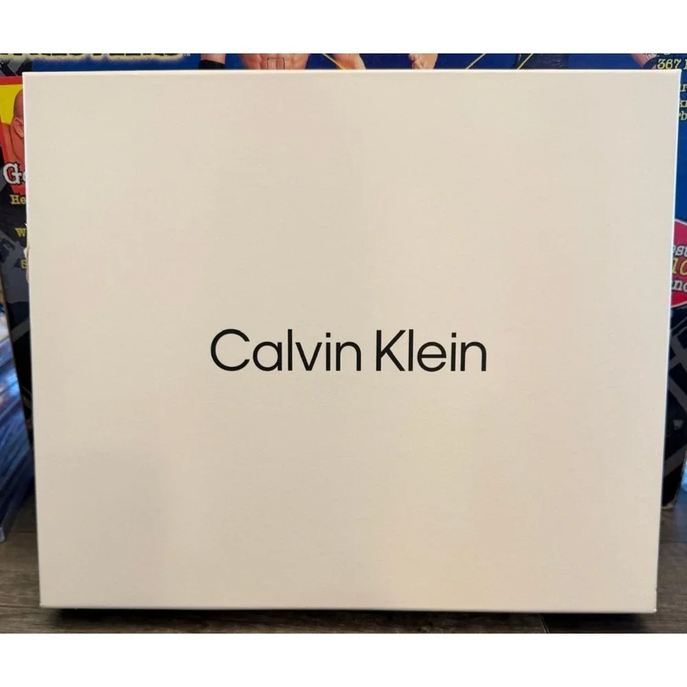 Calvin Klein Mens Hat and Scarf Set Black White Marled Knit Beanie Gift Box NIB